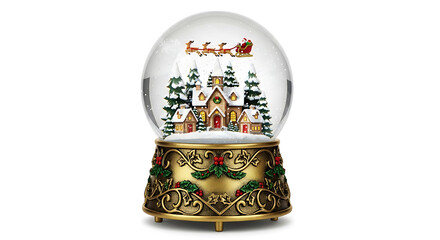 Christmas snow globe with Santa sleigh and village scene