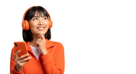 Asian Girl Enjoying Music on Headphones Mobile Cell Phone Technology Connection