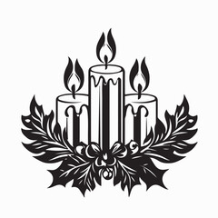 Holiday Candles and Holly Decoration Illustration on white background