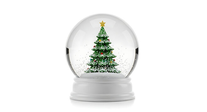 Christmas tree snow globe with falling snow winter