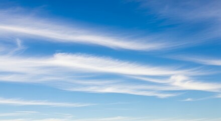 Fototapeta premium Wispy white clouds streak across a vibrant blue sky on a clear day.
