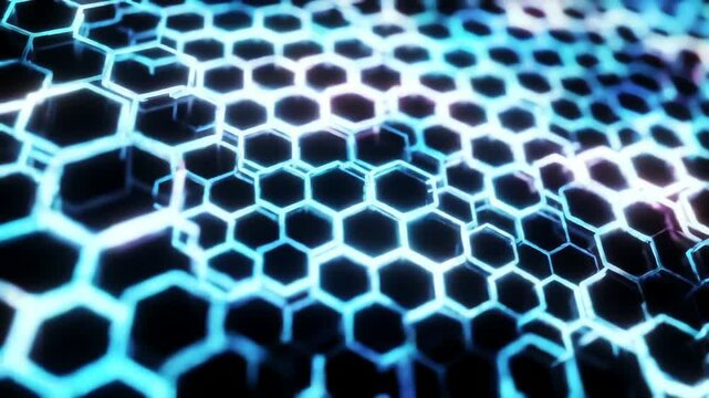 Glowing blue hexagonal grid with depth and light