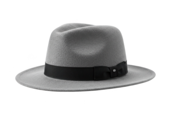 Classic grey fedora hat with black band for timeless style and fashionable appeal transparent background