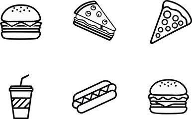 American Food Icon Set Design. Classic Fast Food Illustration Set. Traditional American Cuisine Icons. Delicious Burger and Fries Icon Pack. USA Diner Food Icon Collection. American Restaurant Menu