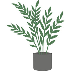 Green Houseplant in a Gray Pot with Lush Foliage and Transparent Background