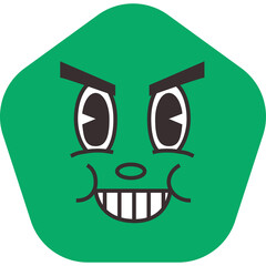 Green Pentagon Shape Cartoon Face With Chubby Cheeks And Grinning Teeth Expressing Mischief And Playfulness