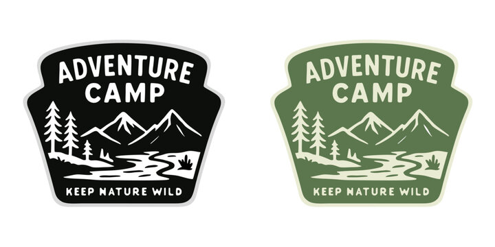 monoline vintage outdoor badge design emblem adventure camp