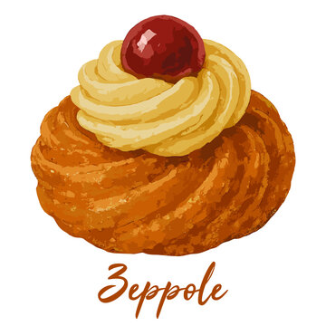 zeppole in watercolor illustration style, isolated vector on white background