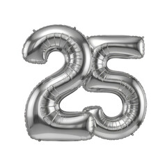 Silver Number 25 Balloon isolated on a transparent background