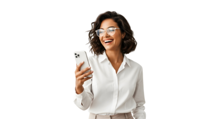 Happy Business Woman Using Smartphone Mobile Cellphone Tech Communication