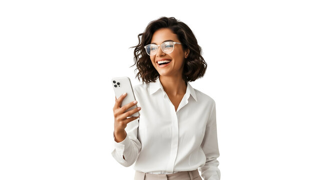 Happy Business Woman Using Smartphone Mobile Cellphone Tech Communication