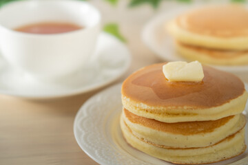 ホットケーキと紅茶