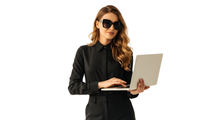 Stylish Woman Using Laptop Elegant Female Technology Mobile Office Business