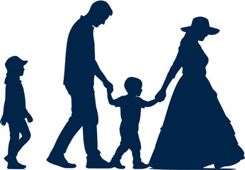 Silhouettes of a family walking together holding hands on a clear representing unity and togetherness silhouette