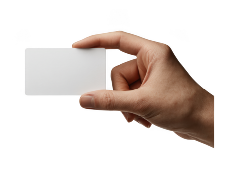 Hand Holding Blank White Card in Studio Setting for Business Presentation Mockup or Payment Method Display, Finance and Technology Concepts, Clean Modern Style for Graphic Design and Marketing Present