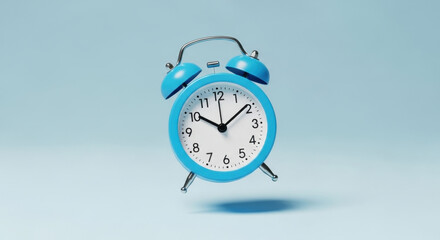 Blue Alarm Clock Levitation Time Management Reminder Punctuality Deadline Schedule Efficiency Modern Minimalism Simple Wake up Concept