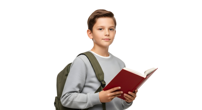 Schoolboy Learning Education Reading Book Student with Backpack Pupil Kid