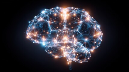 Blue-Orange Glowing Digital Brain: AI Neural Network Scene