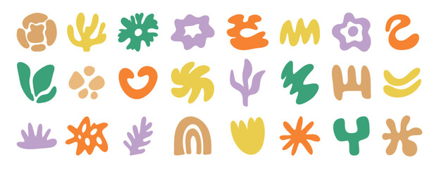 abstract organic shapes kit set, irregular hand drawn doodle organic shapes and liquid form. Plant nature liquid random boho set