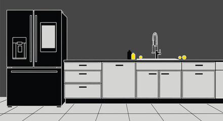 Modern kitchen design with refrigerator and sink for inspiration