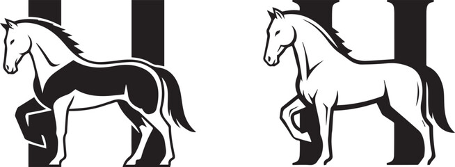 Elegant Horse and H Lettermark Vector Art in High Contrast