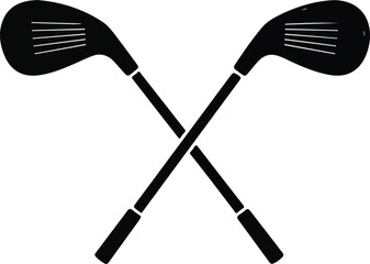 Crossed golf clubs vector icon simple black silhouette for sports equipment design isolated on white