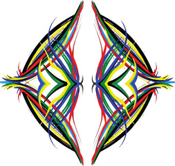 Abstract symmetrical design with colorful brush strokes vector illustration isolated on white backgr