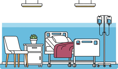 Hospital room illustration healthcare medical bed and iv drip