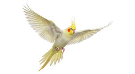 Fototapeta premium Cockatiel Parrot Flying Wings Spread Exotic Bird Pet Avian Crest Feathers
