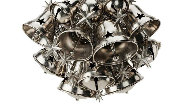Cluster of silver jingle bells with star cutouts metal
