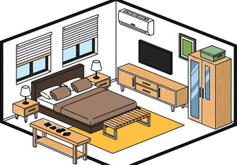 Isometric bedroom design illustration interior design concept