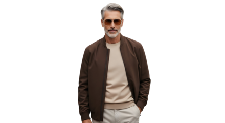 Stylish Mature Man Portrait Fashionable Silver Hair Model Posing Attractive