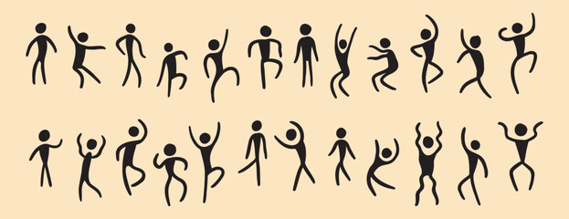 people figures african tribe hand drawn dancing people silhouette. primitive naive style of art. set of doodle people move.