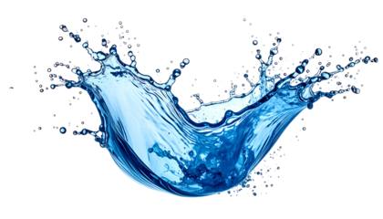 An arc of blue water erupts from a dark background, showcasing a dynamic splash with droplet details in sharp focus