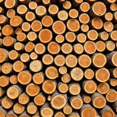 Woodpile Stacked logs showing circular cut ends and textured tree bark