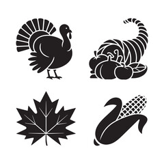 Thanksgiving and Autumn Harvest Celebration Icons Set
