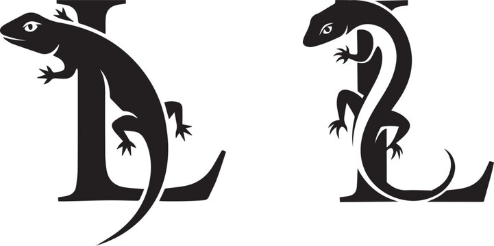Graphic black and white lizard and letter L logo concepts