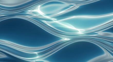 Fototapeta premium Dynamic abstract wave pattern with luminous lines, evoking a sense of tranquil motion and modern technological flow in a captivating blue and white gradient