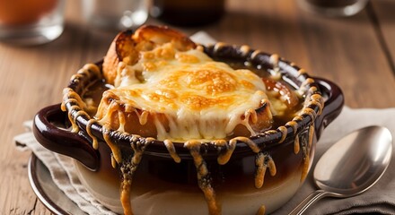 French Onion Soup - A Classic Comfort Food with Melted Cheese.