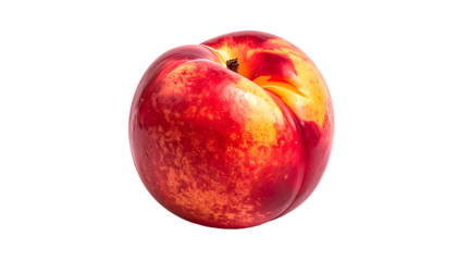 A vibrant, whole nectarine with a smooth skin, showcasing red and yellow hues, isolated against a black background
