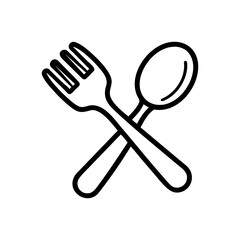 Minimalist fork and spoon outline vector on white background