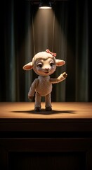 Lamb-like Character Under Spotlight on Stage, Digital Art.