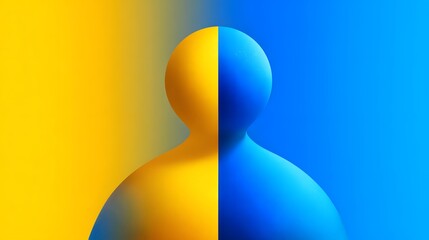 Abstract figure divided by contrasting yellow and blue colors.