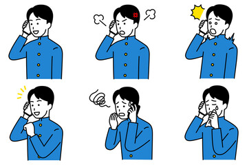 スマートフォンで通話する男子学生　セット