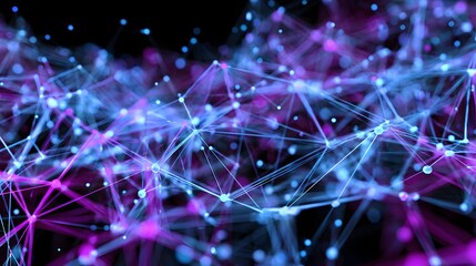 Abstract network of glowing nodes and lines against a dark background.