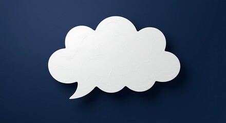 White cloud speech bubble on a dark blue background for communication.