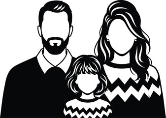 Family illustration vector graphic black and white portrait