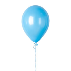 Single Light Blue Balloon with String on White Background. 