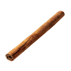 Single cinnamon stick isolated on white background. 
