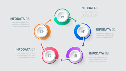 Circle Business Infographic Template with Colorful Style, Line, 5 Options, and Icons